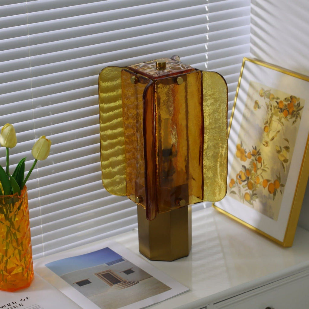 Golden Ray Elegance Amber Glass Table Lamp Gold Finish 4