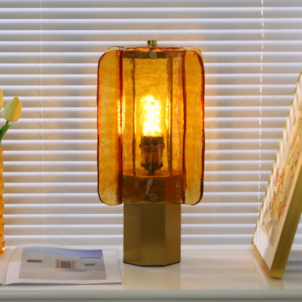 Golden Ray Elegance Amber Glass Table Lamp Gold Finish 5