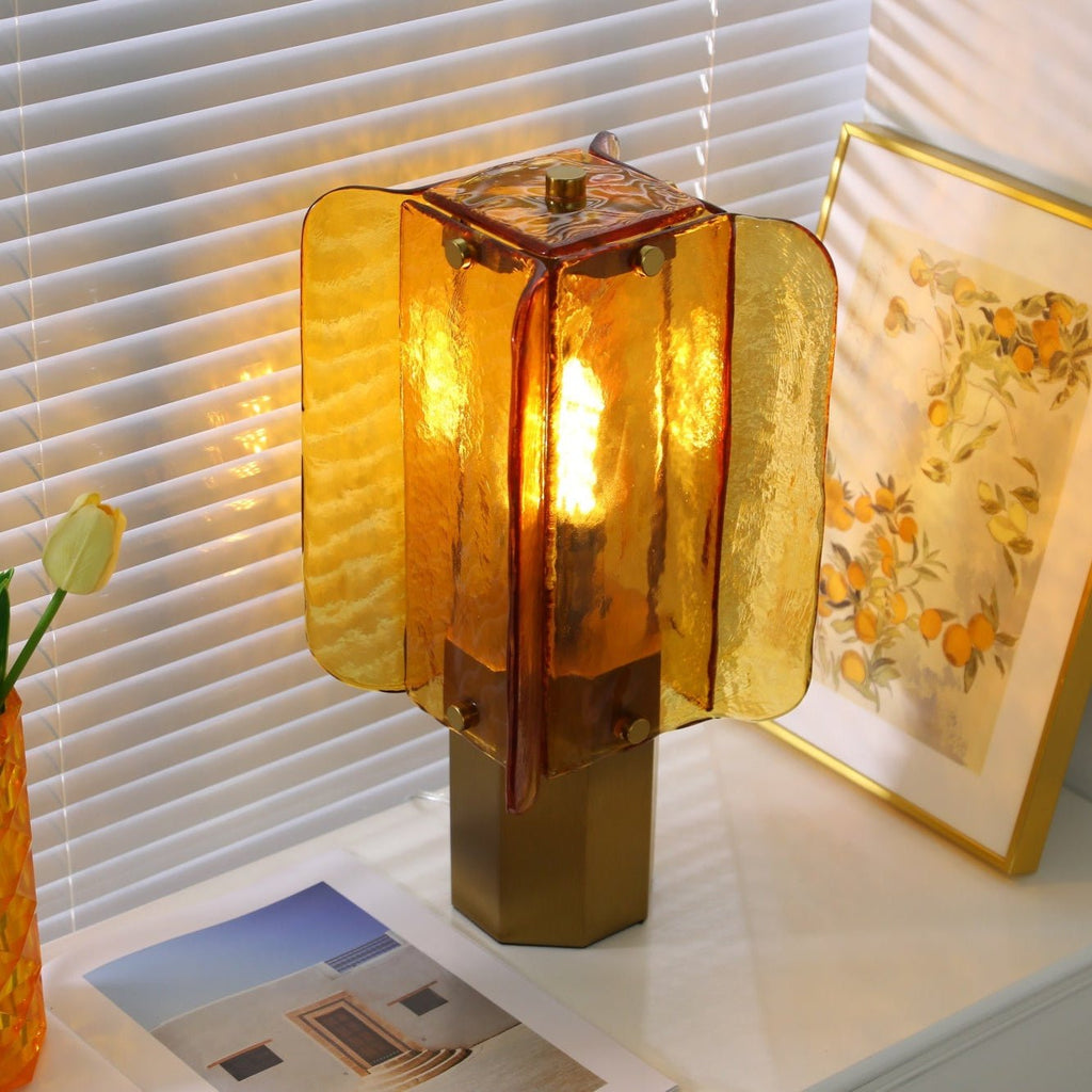 Golden Ray Elegance Amber Glass Table Lamp Gold Finish 6