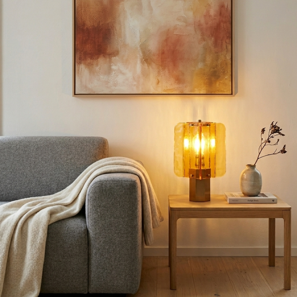 Golden Ray Elegance Amber Glass Table Lamp Gold Finish 99