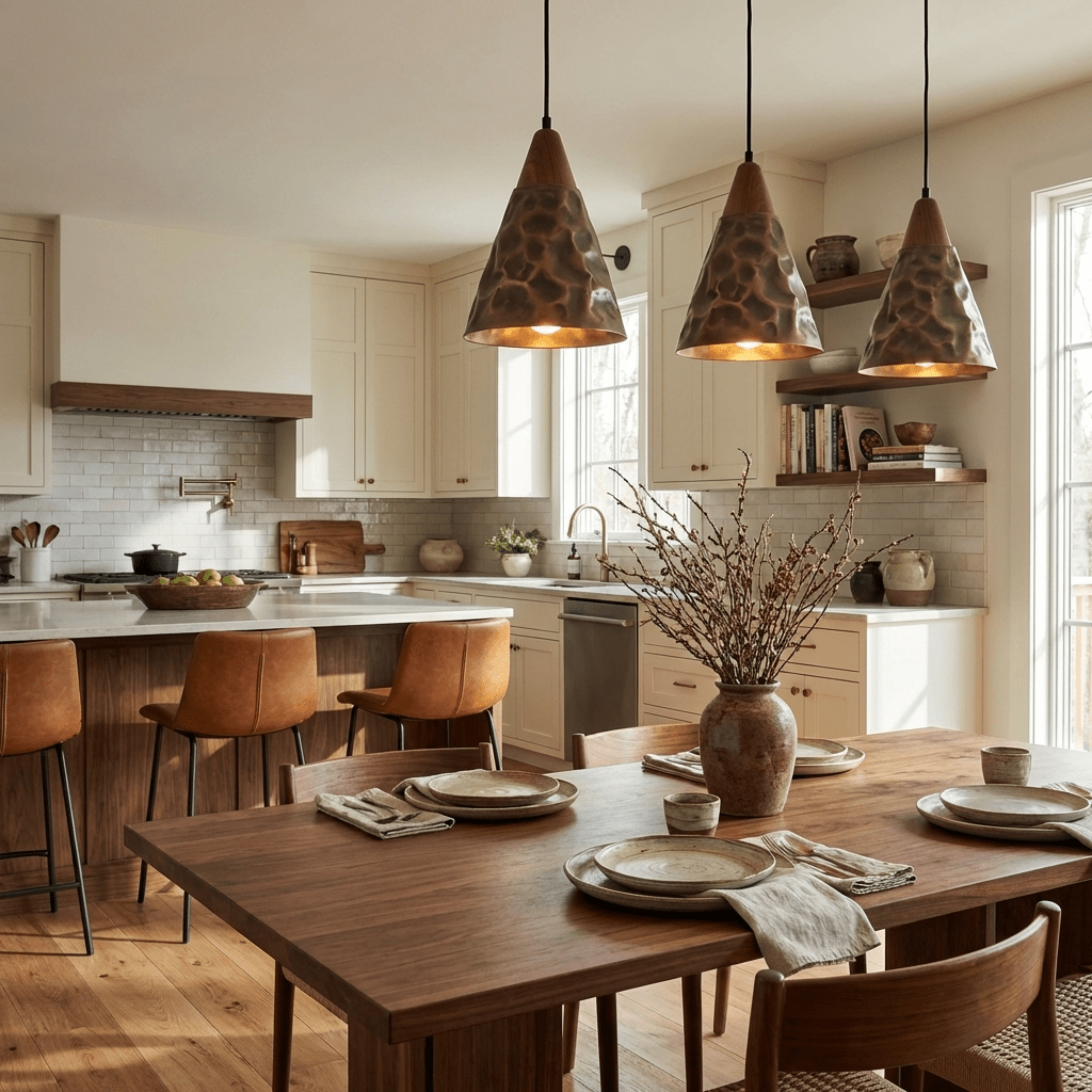 Hammered Brass Pendant Light Adjustable Height Indoor 5