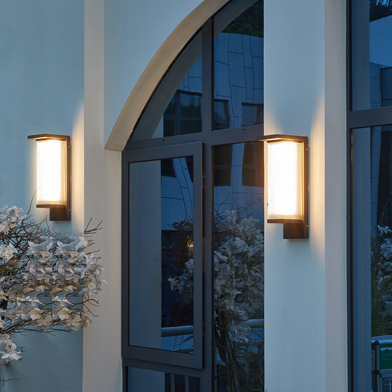 Industrial Waterproof LED Outdoor Wall Sconce Lamp – Rectangular PC Shade, Wired & Solar Options, Automatic Dusk to Dawn Lighting 0