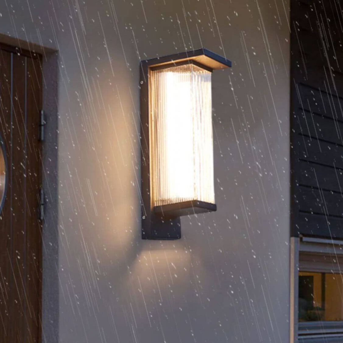 Industrial Waterproof LED Outdoor Wall Sconce Lamp – Rectangular PC Shade, Wired & Solar Options, Automatic Dusk to Dawn Lighting 4