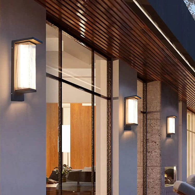 Industrial Waterproof LED Outdoor Wall Sconce Lamp – Rectangular PC Shade, Wired & Solar Options, Automatic Dusk to Dawn Lighting 6