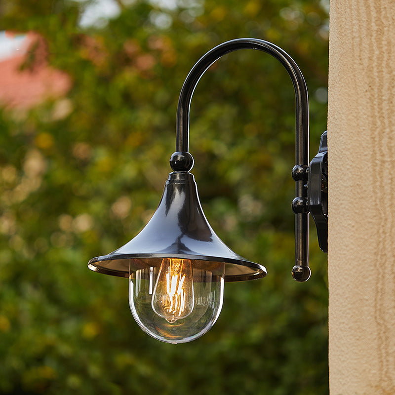 Industrial Waterproof Outdoor Wall Sconce Lamp, Horn Shape Design, Black/Bronze 0