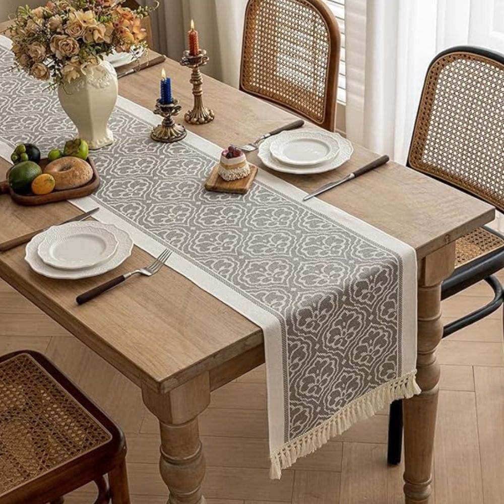 Jacquard Floral Table Runner Microfibre Earthy Tones 10