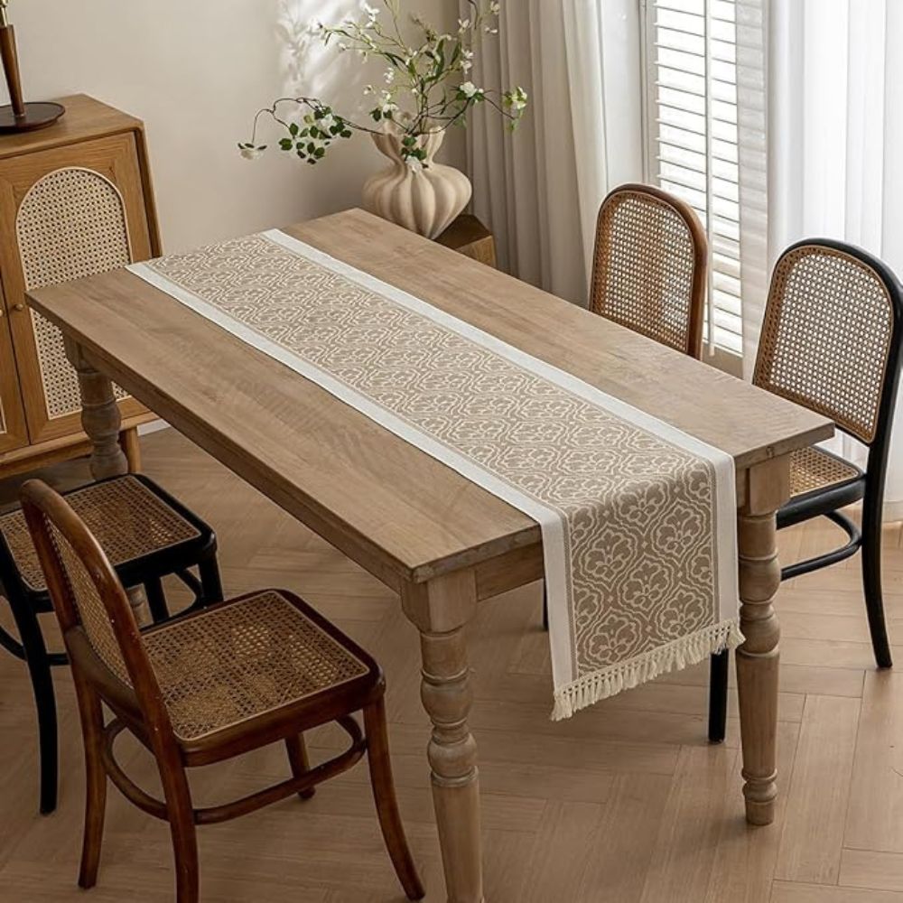 Jacquard Floral Table Runner Microfibre Earthy Tones 2