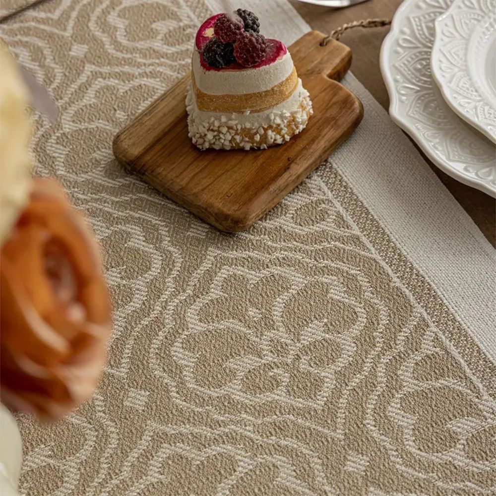 Jacquard Floral Table Runner Microfibre Earthy Tones 3