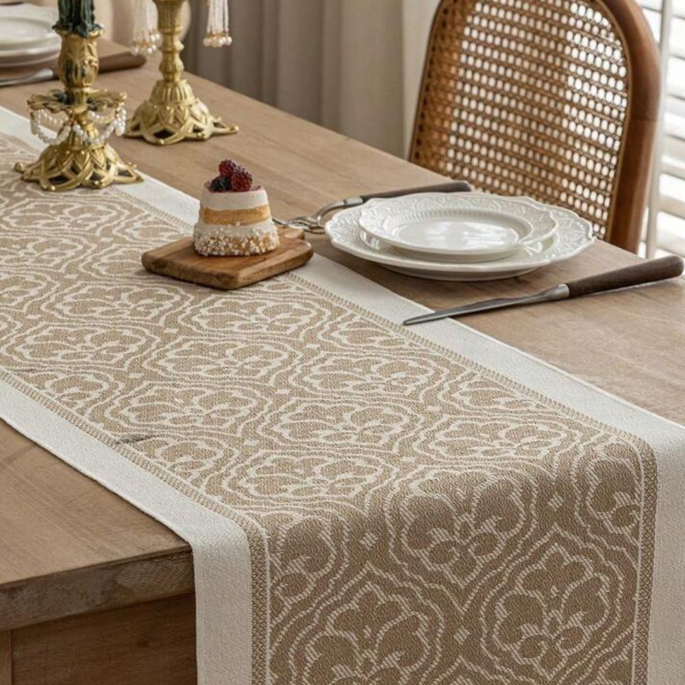 Jacquard Floral Table Runner Microfibre Earthy Tones 7