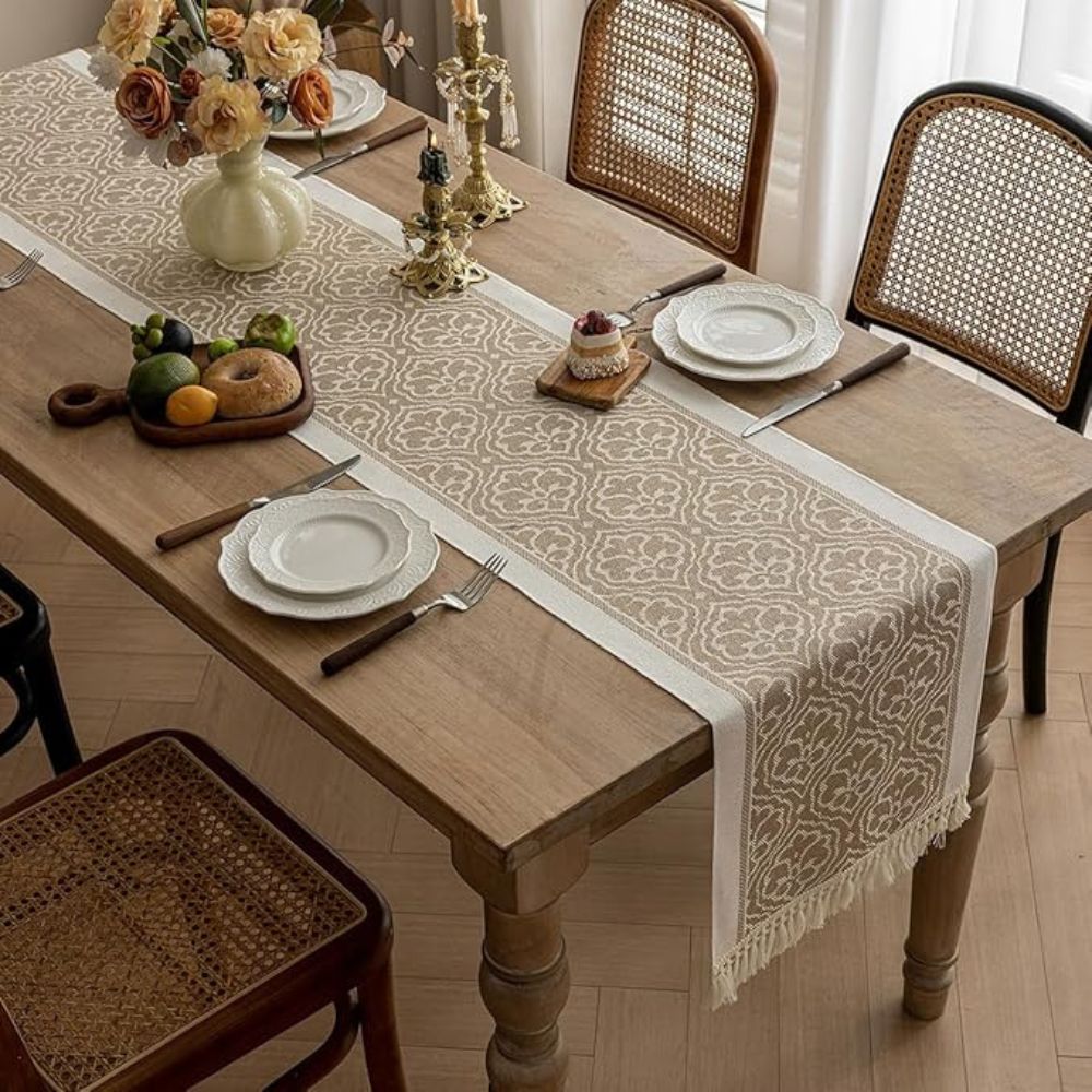 Jacquard Floral Table Runner Microfibre Earthy Tones 8