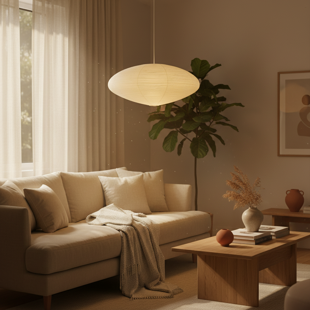 Japandi Ceiling Lamp - Minimalist Paper Pendant Light with LED Illumination, Ø50cm/Ø60cm 9