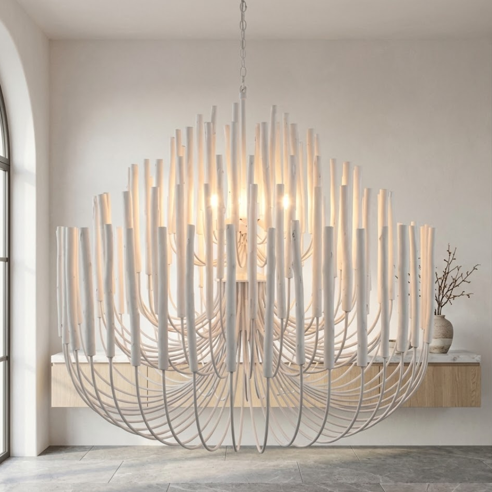 Japandi Ceiling Light Woven Wood Adjustable Height Natural 97