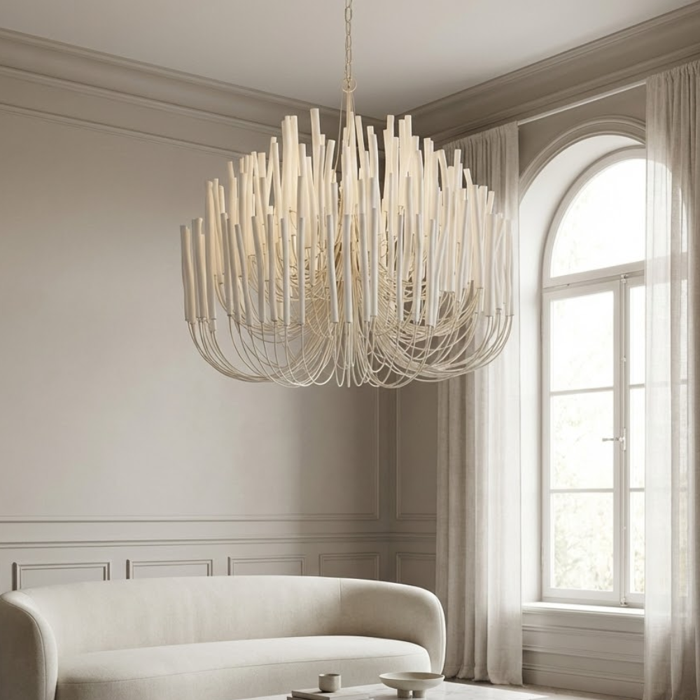 Japandi Ceiling Light Woven Wood Adjustable Height Natural 98