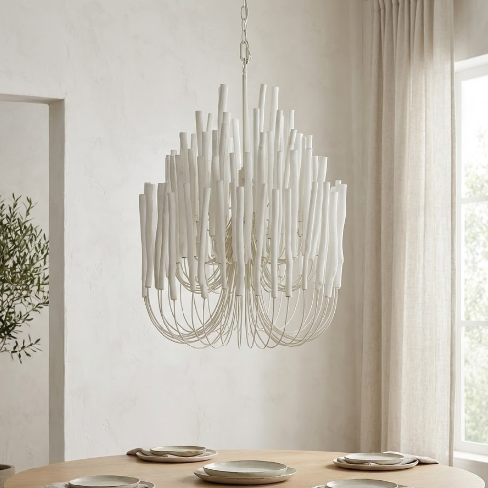 Japandi Ceiling Light Woven Wood Adjustable Height Natural 99