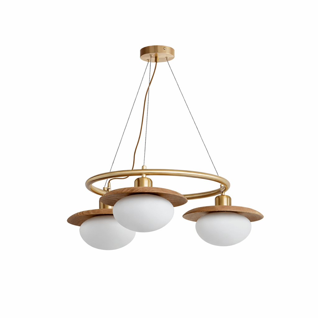 Japandi Chandelier Brass Opal Glass Adjustable Height 0