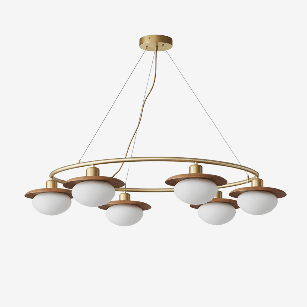Japandi Chandelier Brass Opal Glass Adjustable Height 1