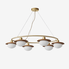 Japandi Chandelier Brass Opal Glass Adjustable Height 1