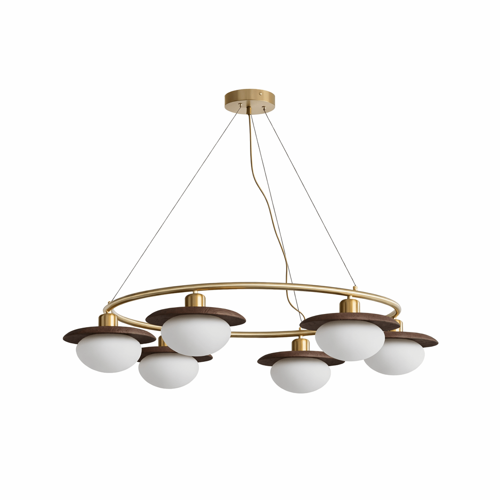 Japandi Chandelier Brass Opal Glass Adjustable Height 5