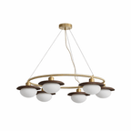 Japandi Chandelier Brass Opal Glass Adjustable Height 5