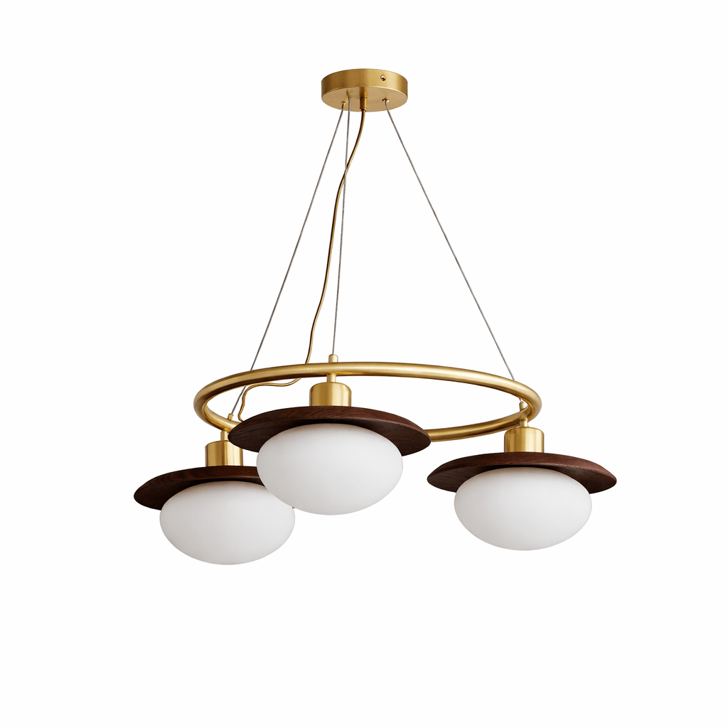 Japandi Chandelier Brass Opal Glass Adjustable Height 6