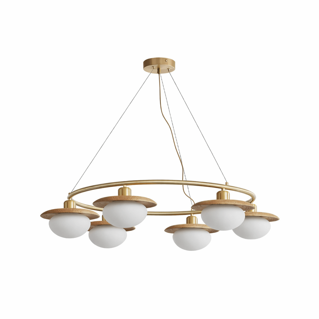Japandi Chandelier Brass Opal Glass Adjustable Height 7