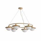 Japandi Chandelier Brass Opal Glass Adjustable Height 7