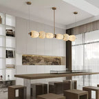 Japandi Chandelier Metal Alabaster Adjustable Height Gold 2
