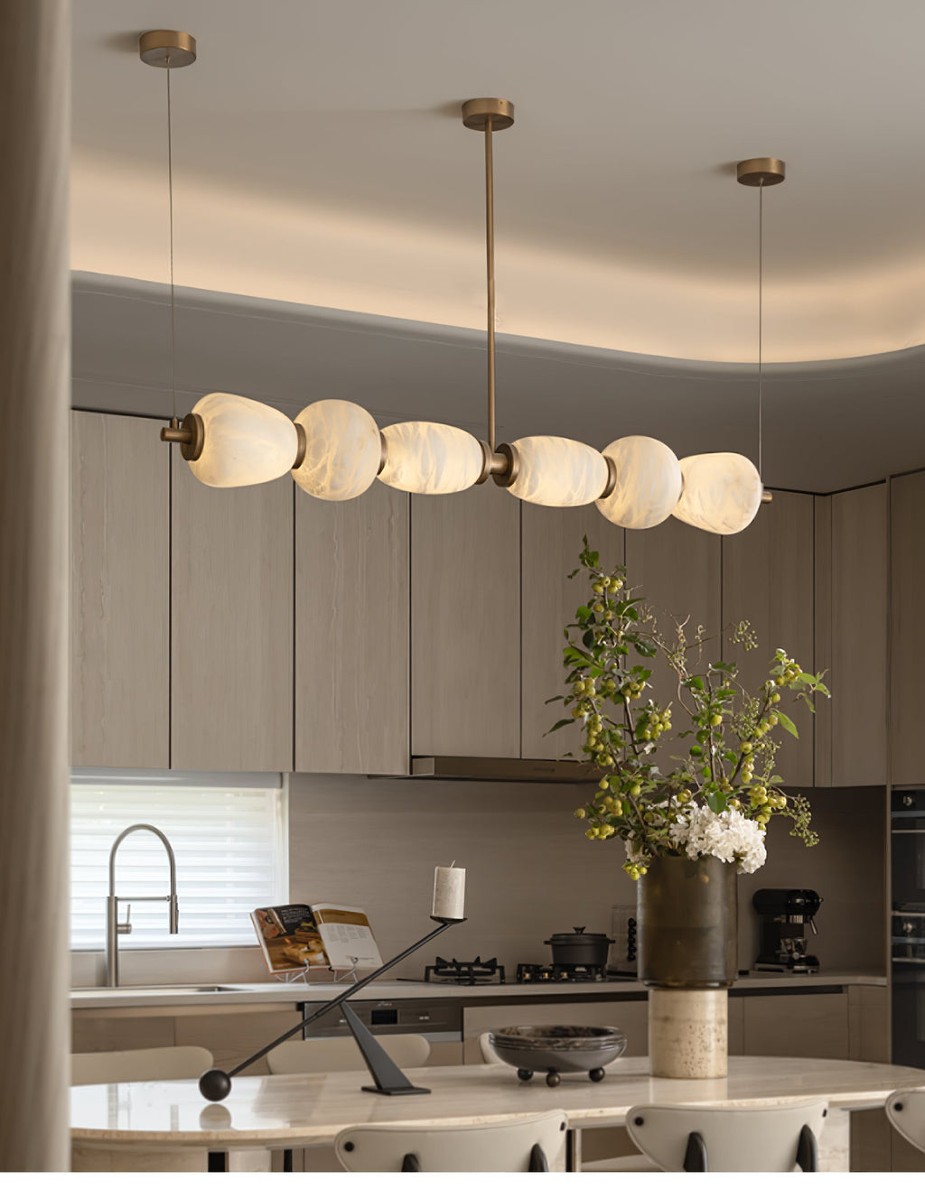 Japandi Chandelier Metal Alabaster Adjustable Height Gold 8