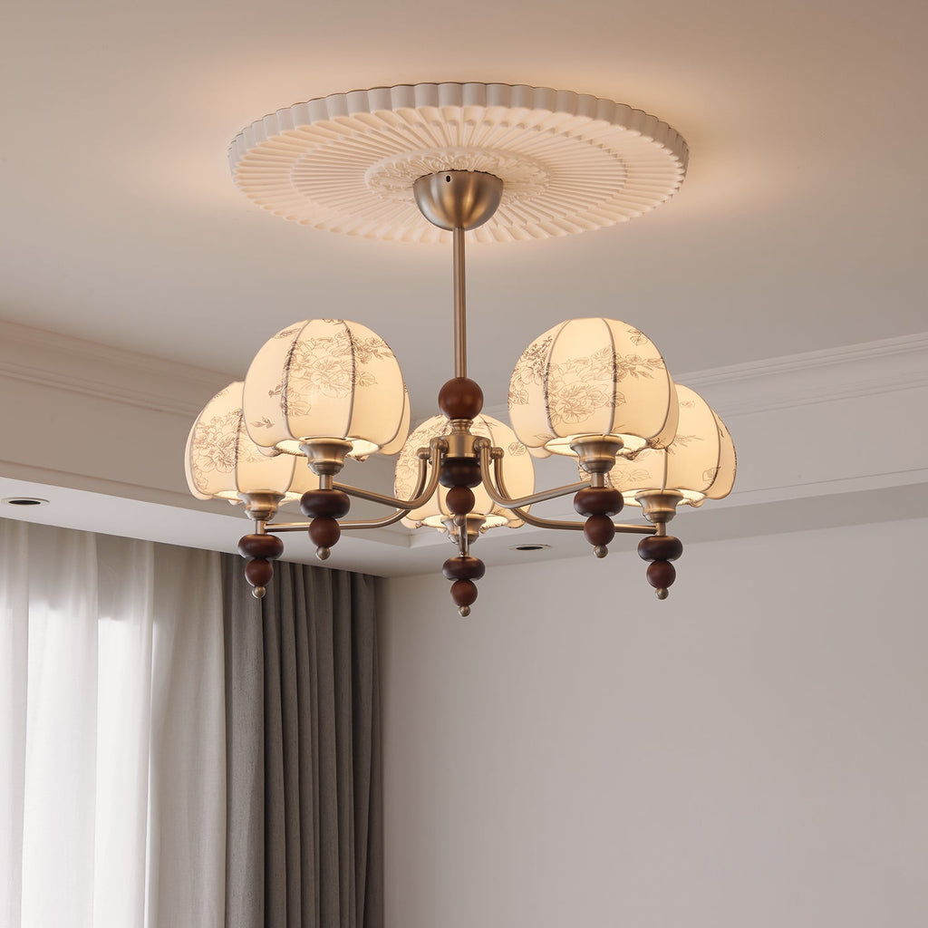 Japandi Chandelier Metal Fabric Adjustable Height Indoor 3