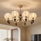 Japandi Chandelier Metal Fabric Adjustable Height Indoor 5