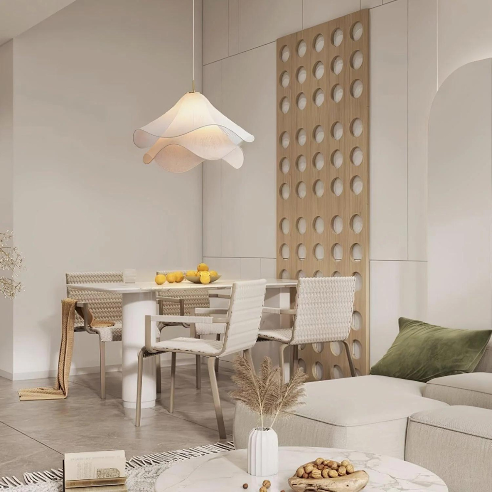 Japandi Fabric Pendant Light with Adjustable Height - Modern Ceiling Light Fixture 5