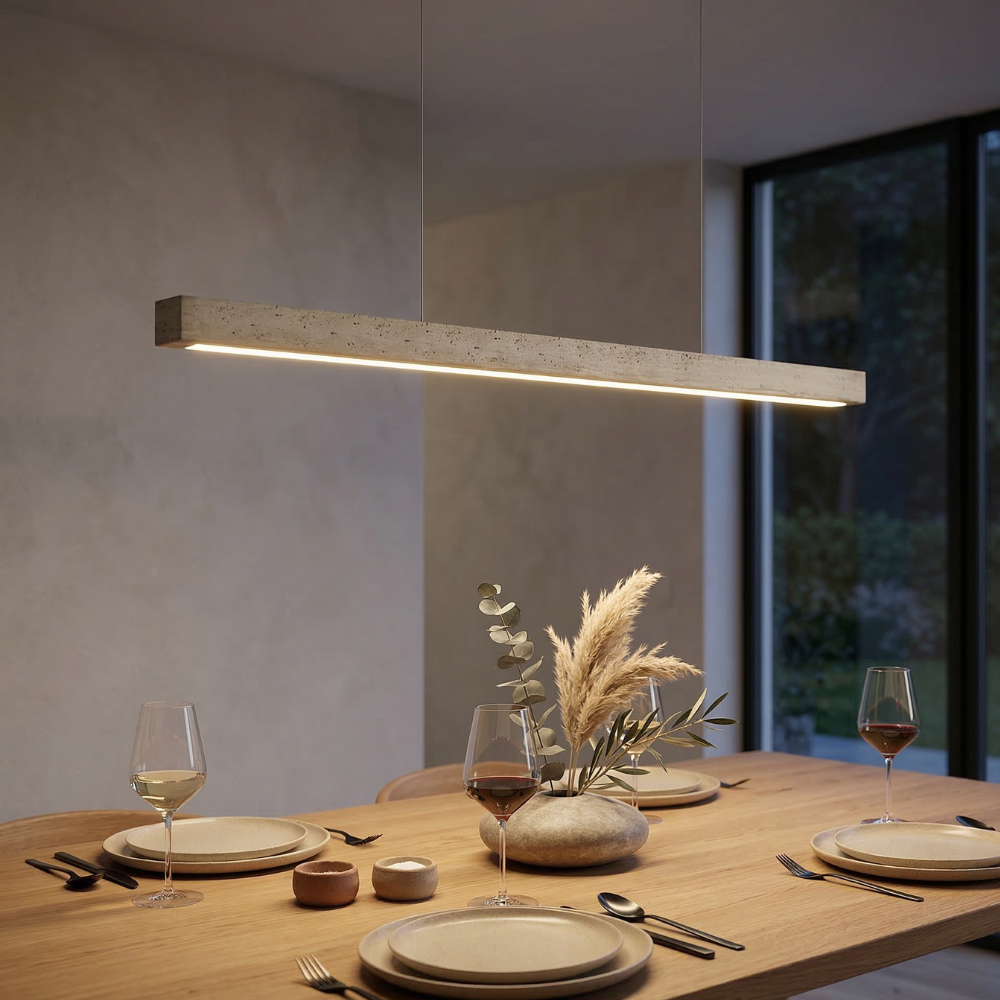 Japandi Linear Pendant Light Travertine Stone 11