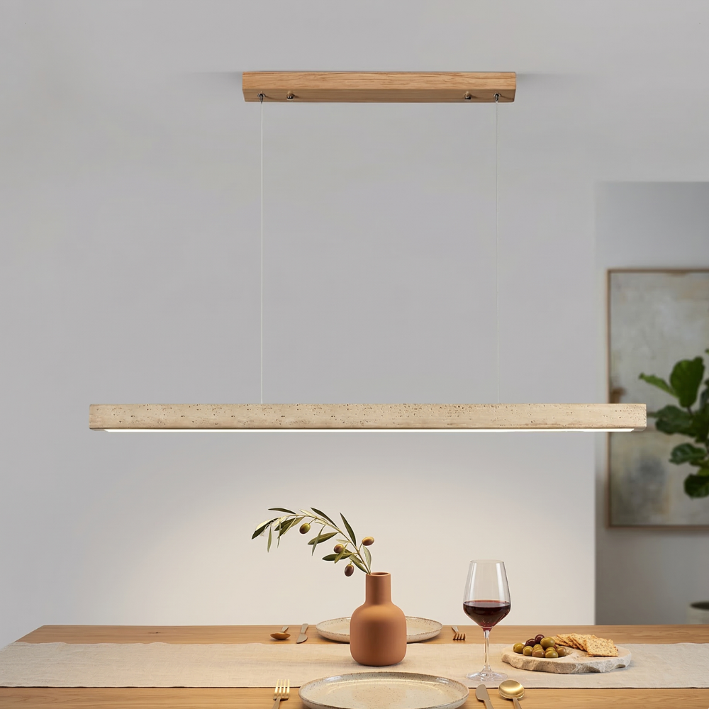Japandi Linear Pendant Light Travertine Stone 12