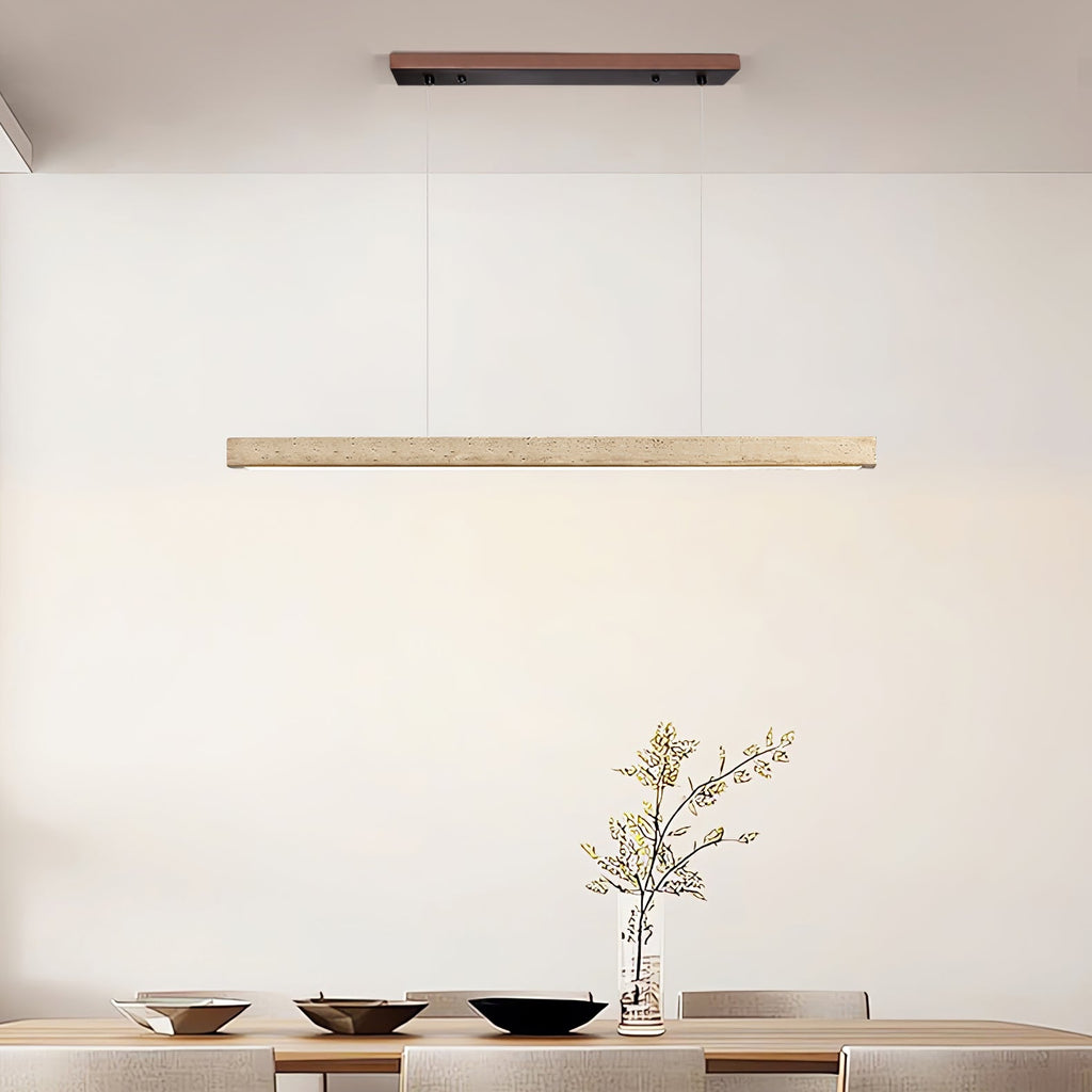 Japandi Linear Pendant Light Travertine Stone 2