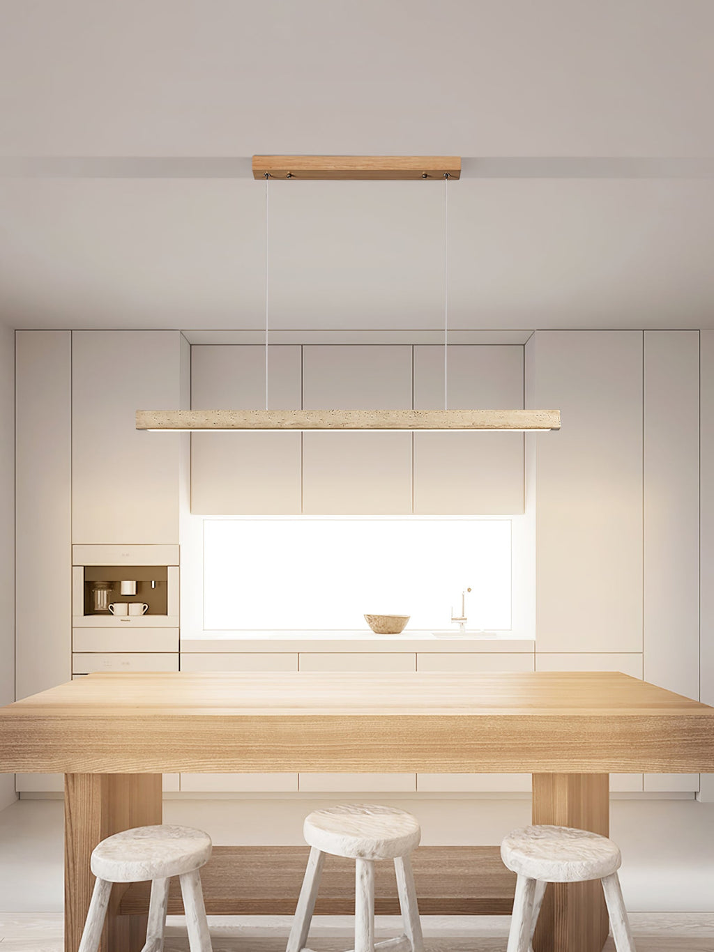 Japandi Linear Pendant Light Travertine Stone 4