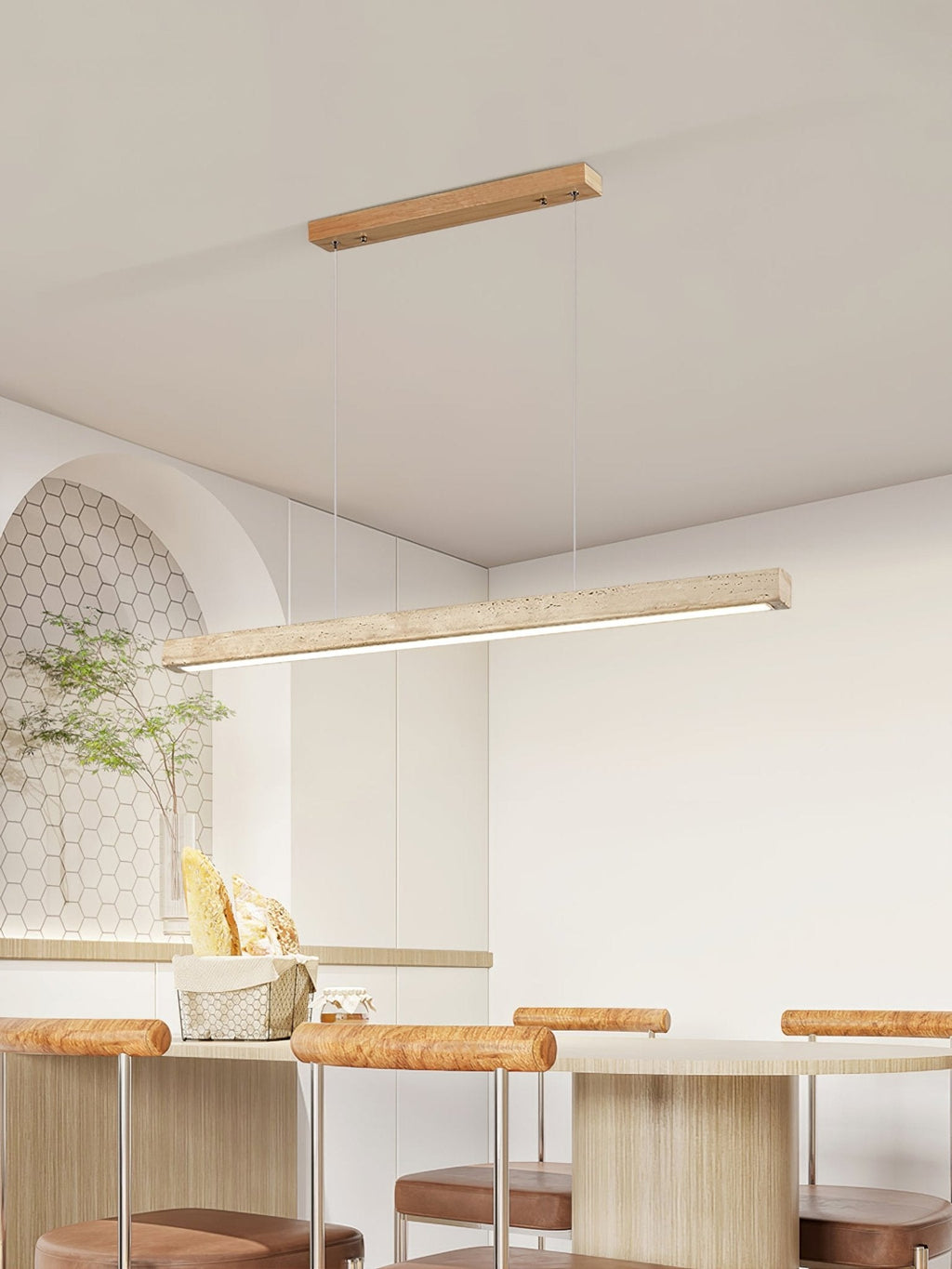 Japandi Linear Pendant Light Travertine Stone 5