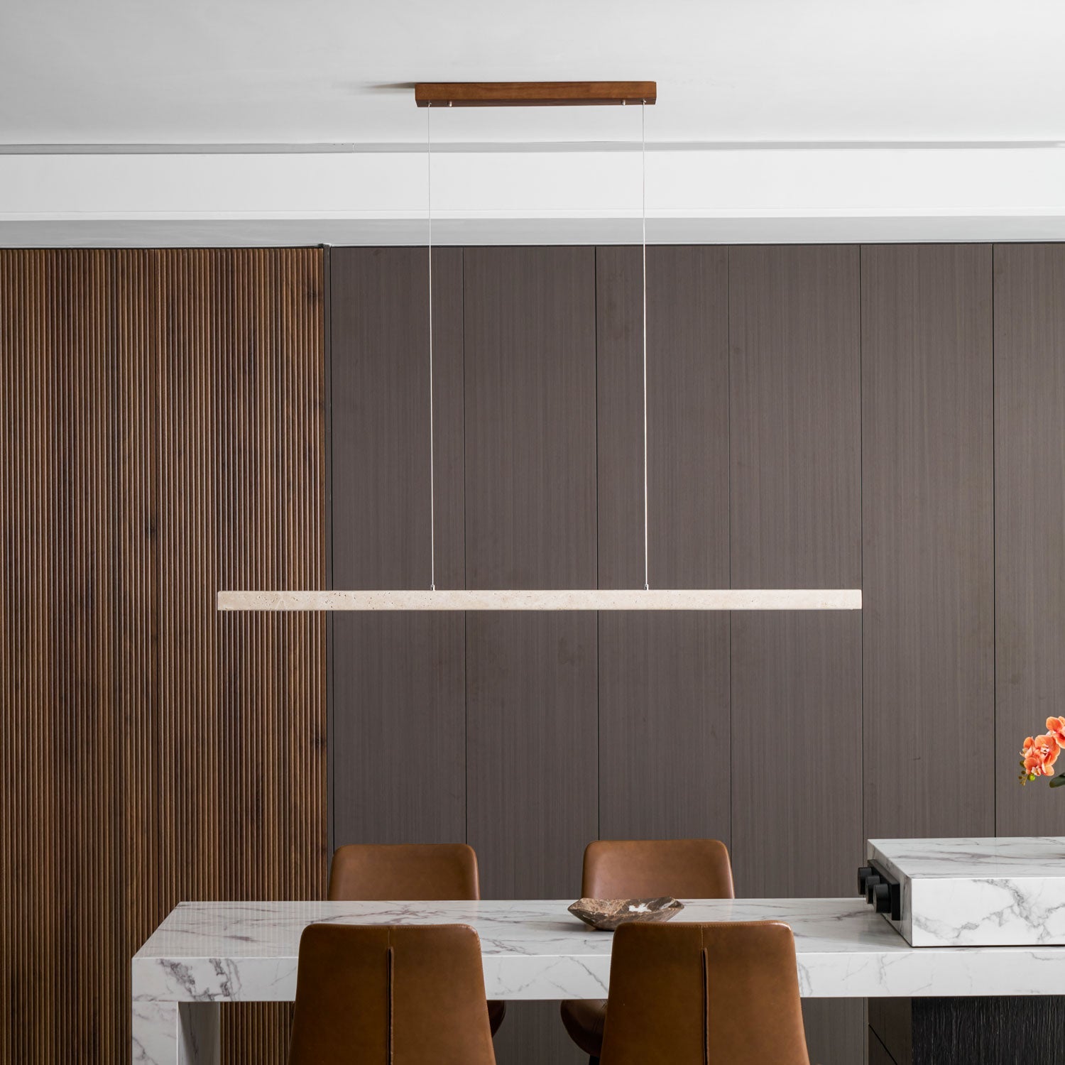 Japandi Linear Pendant Light Travertine Stone 7