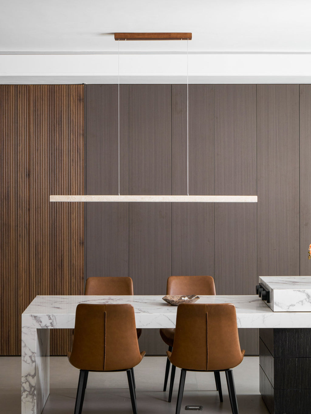 Japandi Linear Pendant Light Travertine Stone 8