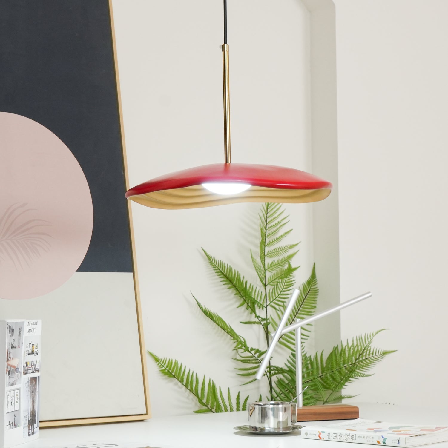 Japandi Pendant Light Integrated LED Adjustable Height 5