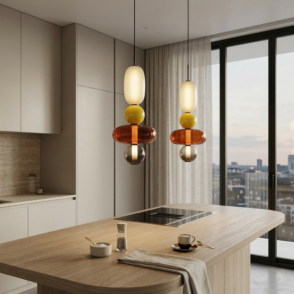 Japandi Pendant Light Tinted Glass Adjustable Height 39