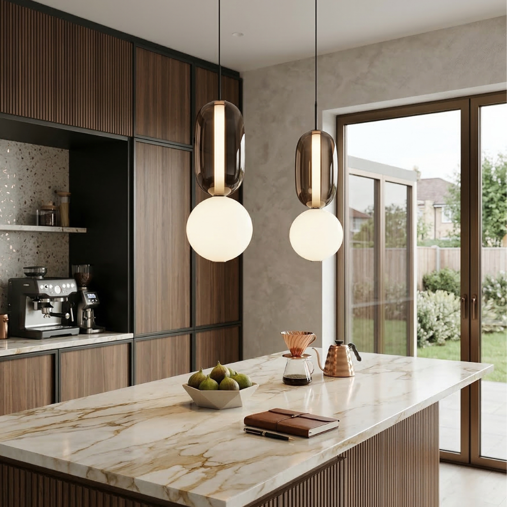 Japandi Pendant Light Tinted Glass Adjustable Height 40