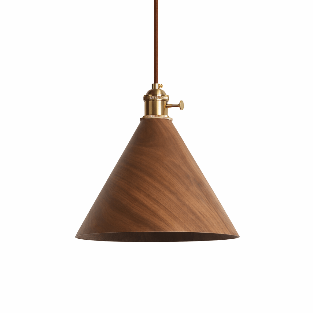 Japandi Pendant Light Wood Adjustable Height Brushed Metal 10