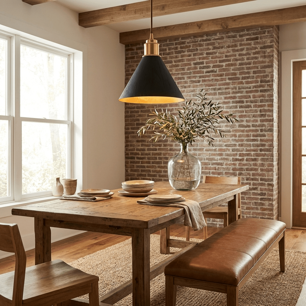 Japandi Pendant Light Wood Adjustable Height Brushed Metal 4