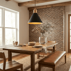 Japandi Pendant Light Wood Adjustable Height Brushed Metal 4