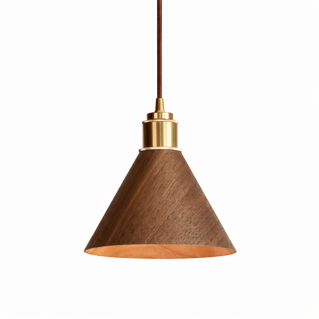 Japandi Pendant Light Wood Adjustable Height Brushed Metal 7