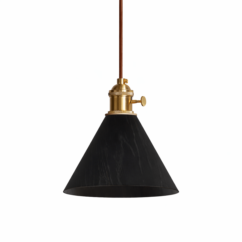 Japandi Pendant Light Wood Adjustable Height Brushed Metal 9