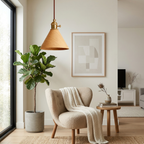 Japandi Pendant Light Wood Adjustable Height Brushed Metal 99