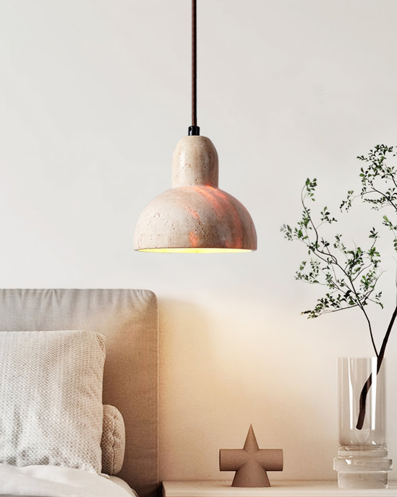 Japandi Pendant Light Woven Travertine Adjustable Height 2
