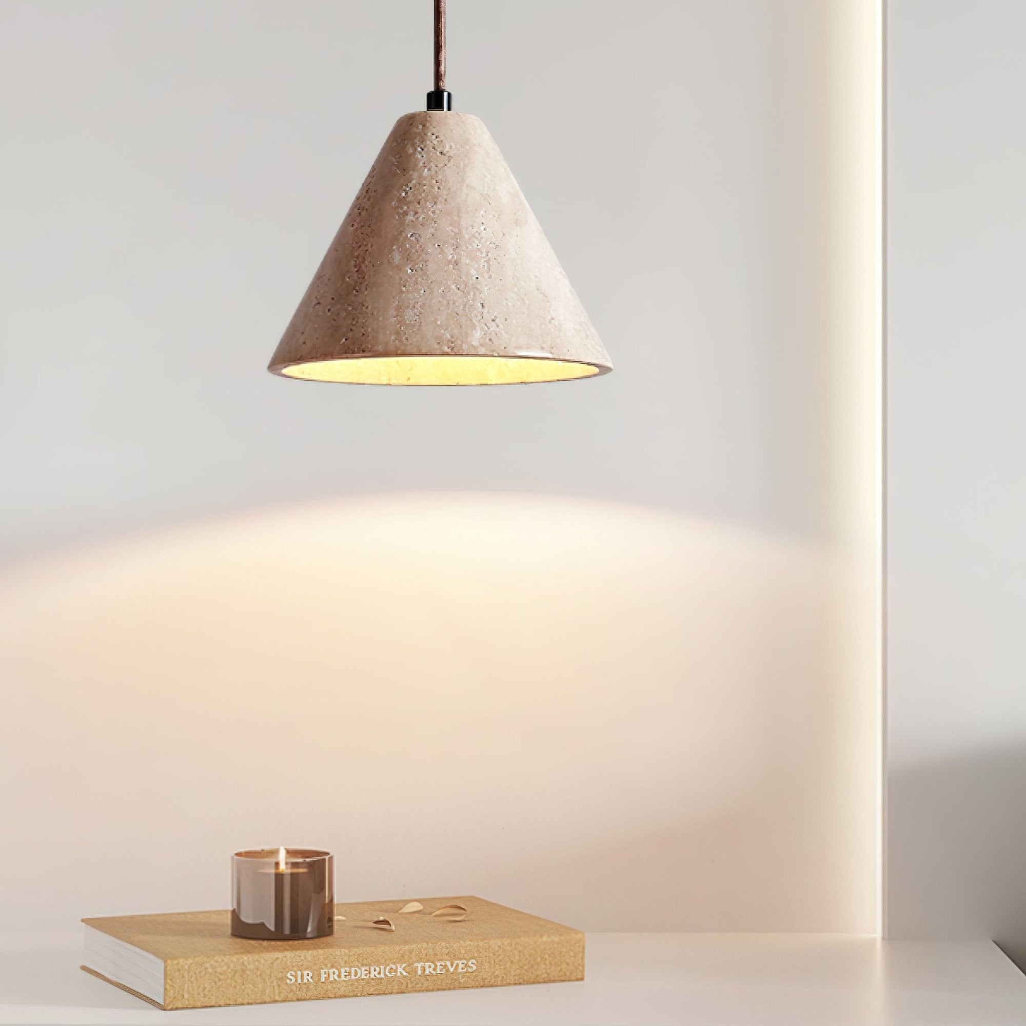 Japandi Pendant Light Woven Travertine Adjustable Height 3