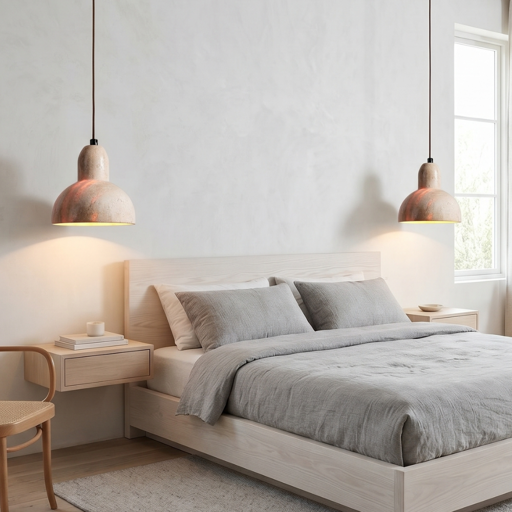 Japandi Pendant Light Woven Travertine Adjustable Height 99